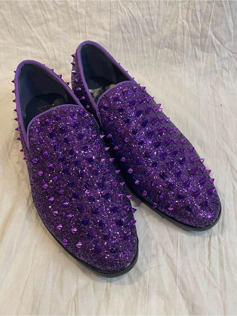 Enzo Romeo Purple Glitter Spiked Stud Loafers Men’s 8.5 Halloween Statement Shoe